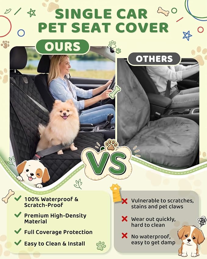 Victoper Dog Car Seat Cover, 600D Heavy Dute Car Seat Cover for Dogs Pets,100% Waterproof Anti-Scratch Nonslip Dog Seat Cover for Cars, Seat Covers Protector for Sedan SUV Truck Small Black