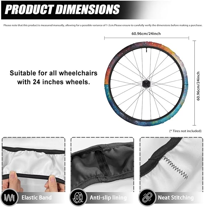Wheelchair Wheel Covers Galaxy Pattern 2 PCS Wheelchair Tyre Covers Neoprene Wheel Cover for Transport Wheelchair Wheels
