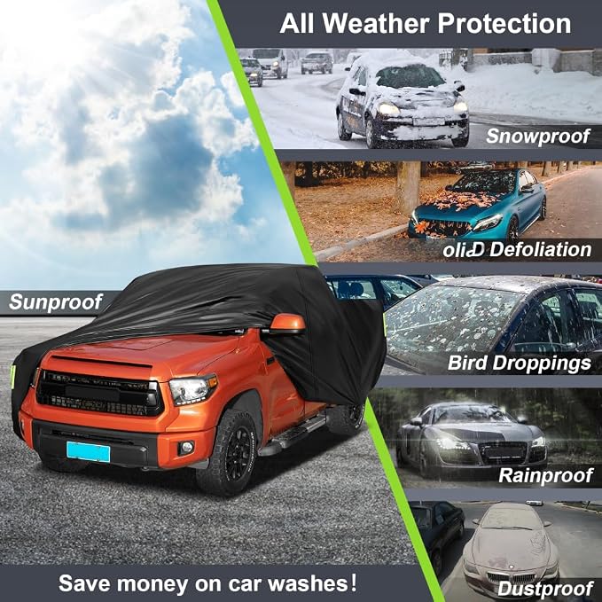 Sailnovo Pickup Truck Car Cover Waterproof All Weather, 7 Layers Heavy Duty Outdoor Full Car Cover, Snowproof Rainproof Windproof Sun UV Protection (PE+Cotton, L Fit Length 228", Max Cab Length 144")