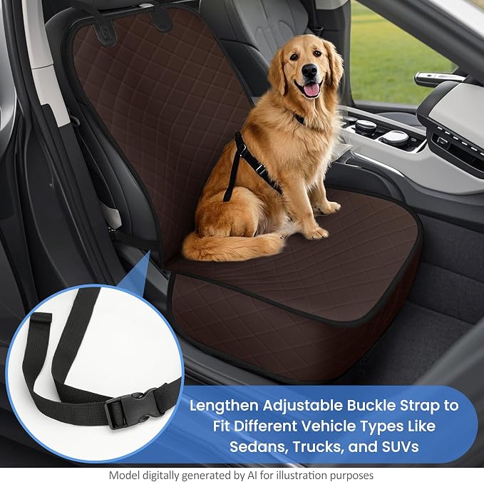 ELONGRIVER Dog Car Seat Covers, Waterproof Front Seat Cover for Dogs, Scratch-Proof, Nonslip Pet Passenger Seat Cover Protector, Universal Fit for Cars Trucks SUVs, Standard Size, Dark Coffee