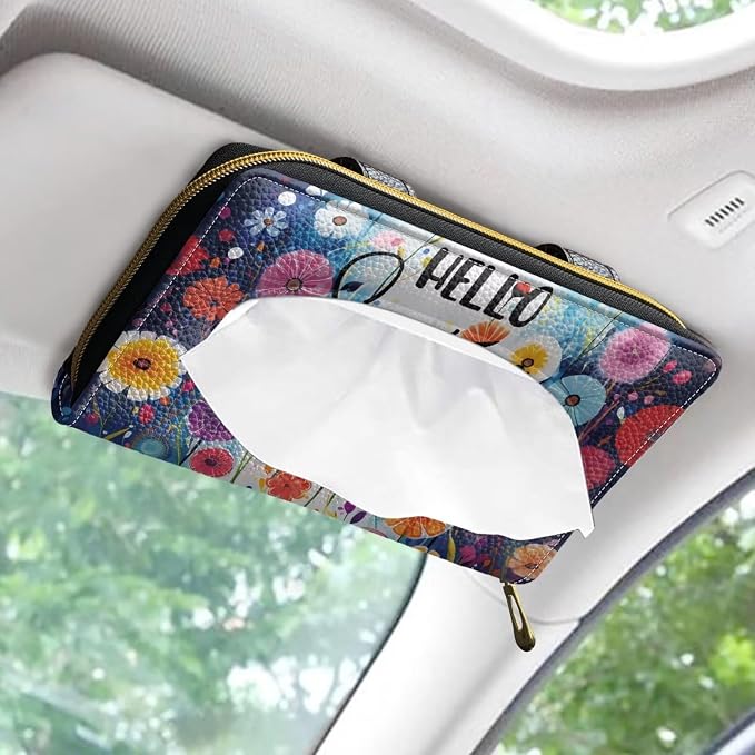 Hello Flower PU Leather Tissue Box Holder PU Leather Visor Tissue Holder Car Decoration Hanging Leather Tissue Holder
