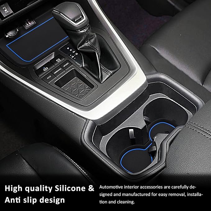 Auovo 3D Cup Holder Insert Liners Compatible with Toyota RAV4 Accessories 2025 2024 2023 2022 2021 2020 2019 Car Custom Cup Holder Mats Pads 3-pc Set (Blue Trim)