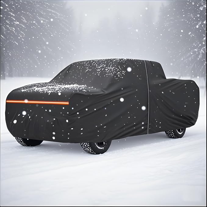 Amooca Heavy-Duty Car Covers Waterproof Sun-Proof All Weather for Automobiles Snow Cover 420D with Door Zipper Cotton Lining Universal Fit for Compact Pickup Truck Length 16.4-18ft