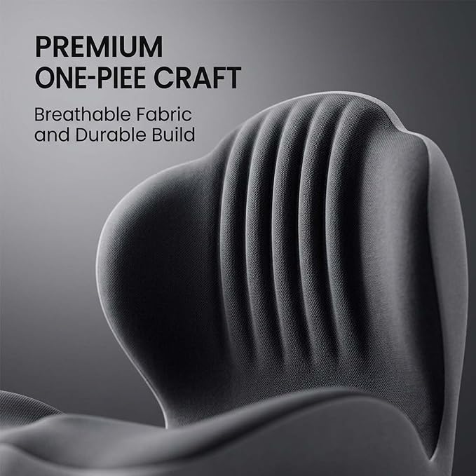 Saker Ergonomic Memory Foam Seat Cushion with Lumbar Support (Grey) | Seat & Back Cushion, 5-Zone Contour Design, Relieve Pressure, Hold 220 lbs, Thick Padding for Office Chair Car Seat Driving