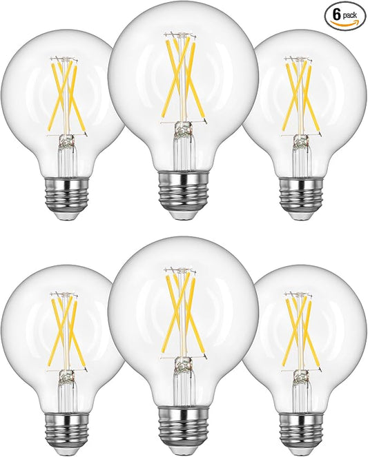 EDISHINE 6 Pack G25 Globe Light Bulbs, Dimmable Vintage LED Edison Bulbs, CRI90+ 5W Equivalent 60W, Clear LED Filament Vanity Light Bulbs, 5000K Daylight White, 500LM, E26 Base