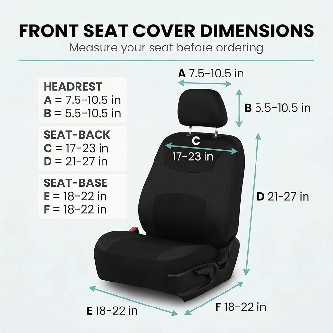 FH Group Universal Car Seat Covers Front Set for SUV Truck Sedan Vans | Waterproof All-Purpose Cloth Seat Cover Set Airbag Compatible Washable Split Bench Protector Interior Upgrade - Black