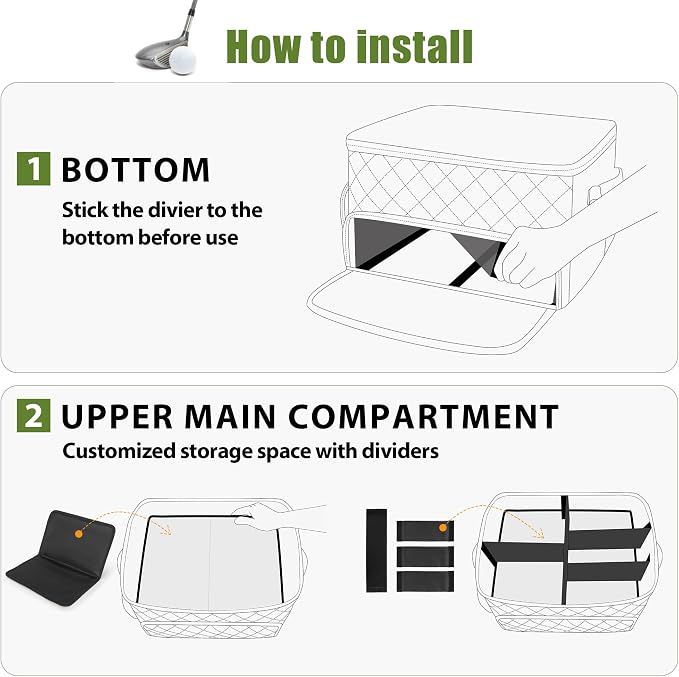 PGmoon 2 Layer Golf Trunk Organizer, Golf Car Storage Organizer,White | Individual Ventilated Compartment for 2 Pairs Shoes, Golf Car Locker for Balls, Clothes, Tees, Gloves, Accessories (Black)