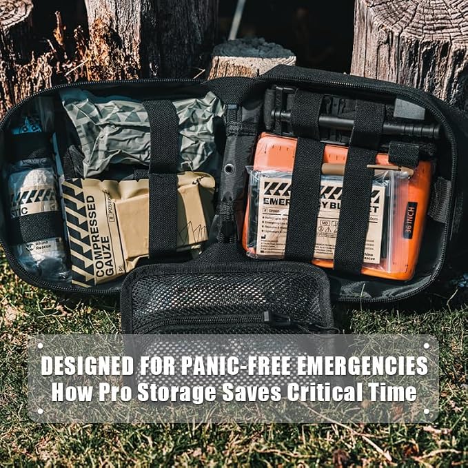 RHINO RESCUE IFAK Trauma Kit with C-A-T Tourniquet for Wound Care, Tactical First Aid Kit Molle Pouch for Military, Combat, Car, Camping, Hiking, Travel (Black)