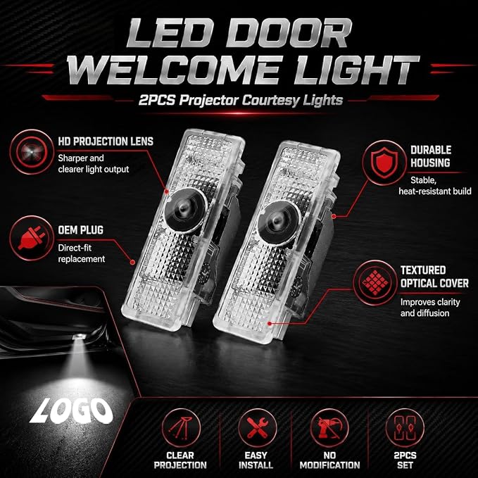 NZY Never Fade HD Door Light Logo Projector Compatible with 1/2/3/4/5/6/7/M/X/Z/GT Series Accessories, 2Pcs 3D LED Ghost Shadow Laser Car Courtesy Step Light Puddle Lamps