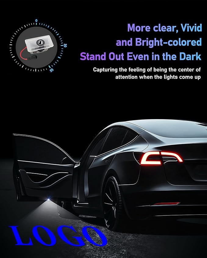 LOWEEY Car Door Lights Logo Projector Compatible with Accessories for Model Y 3 X S, No Fade 4K-HD Puddle Lights Car Welcome Light 3D Laser Ghost Shadow Light (White Logo)