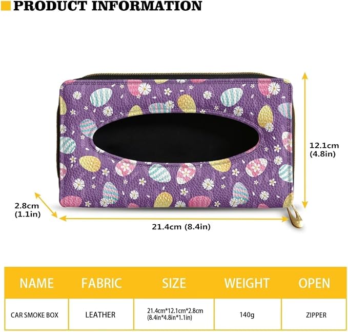 Leathr Egg Print Visor Tissue Holder with Zipper Car Tissue Box Holder Hanging Back Seat Durable Visor Tissue Holder Universal Fit Most Cars