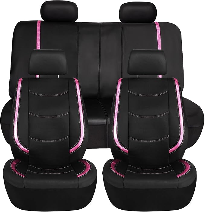 FH Group Full Set Faux Leather Car Seat Covers - Universal Fit, Low Back Front Seat Covers, Airbag Compatible, Split Bench Rear Seat Cover for SUV, Sedan, Pink