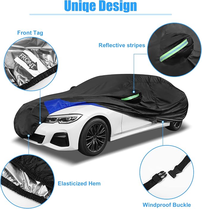 X AUTOHAUX 3XXL Car Cover Waterproof Snowproof All Weather for Car Outdoor Full Car Cover Rain Sun Protection Universal Fit for Sedan 194"-208"