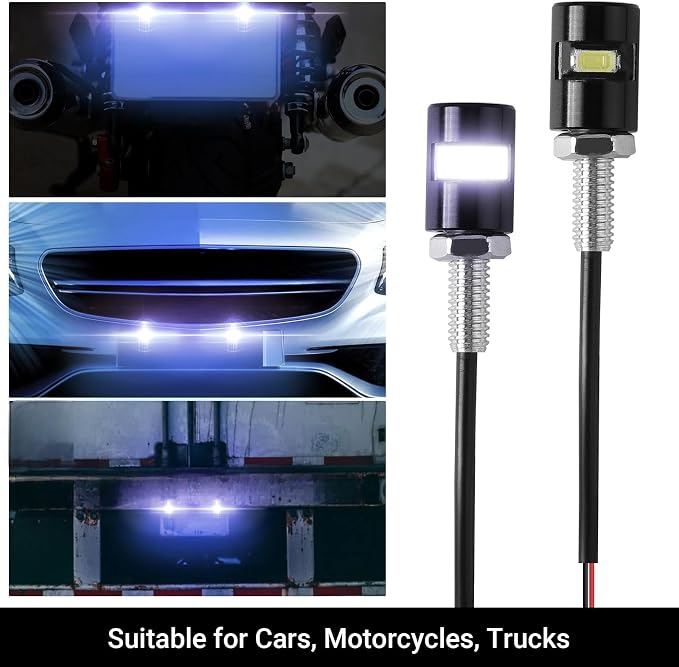 Frienda 10 Pcs License Plate Light 12v LED Motorcycle License Plate Light Waterproof Tag Screw Bolt Lamp Black Aluminium Bulb Holder Legal for Car Truck Motorcycle Bike Rv Atv Holder (1 Smd)