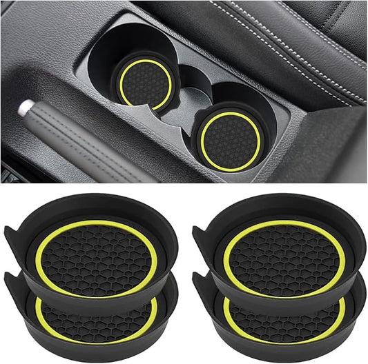 HZEL Car Cup Holder Coasters, 4PCS Non Slip Waterproof Vehicle Water Bottle Pads, Recessed Automotive Interior Drink Mat Decoration Accessories, Universal for SUV Sedan Truck (Yellow/Black)