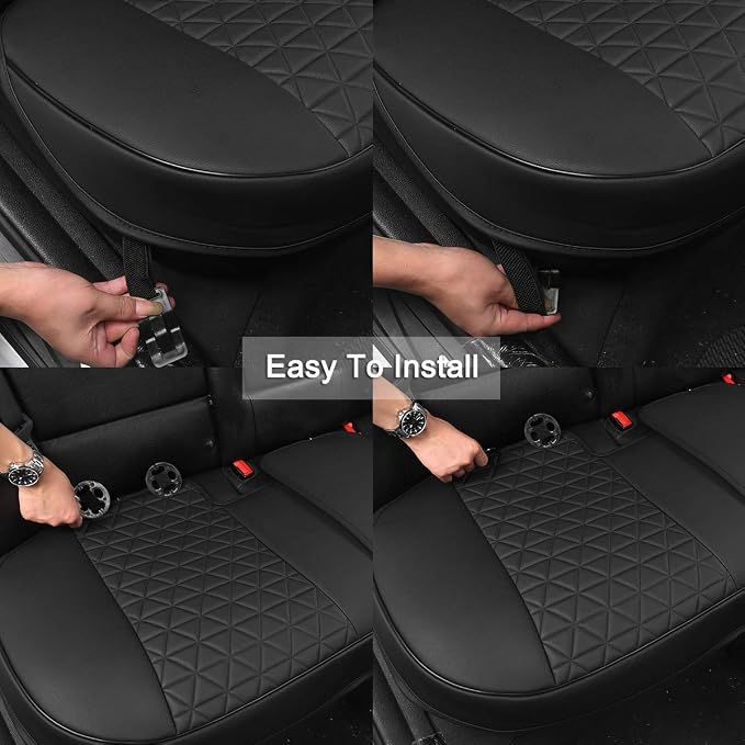 Black Panther Luxury PU Leather Rear Car Seat Cover Adjustable Length (49-55'') Back Seat Protector Fits 90% Vehicles (Sedan SUV Truck), for Seat Bottom Only, Triangle Quilting Design, Black