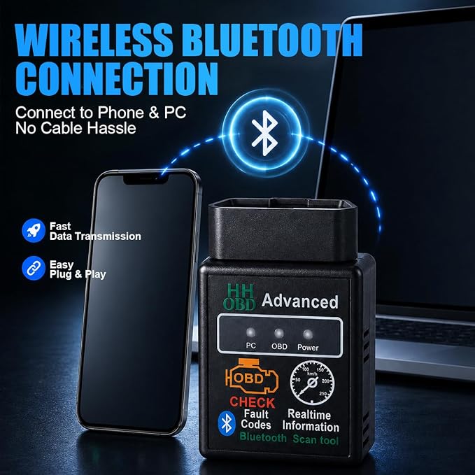 Car Bluetooth OBD2 Scanner, Wireless Car Diagnostic Scan Tool for Reset and Clear Fault Codes, Universal OBDII Auto Code Reader for Cars, SUVs, Trucks (Black)