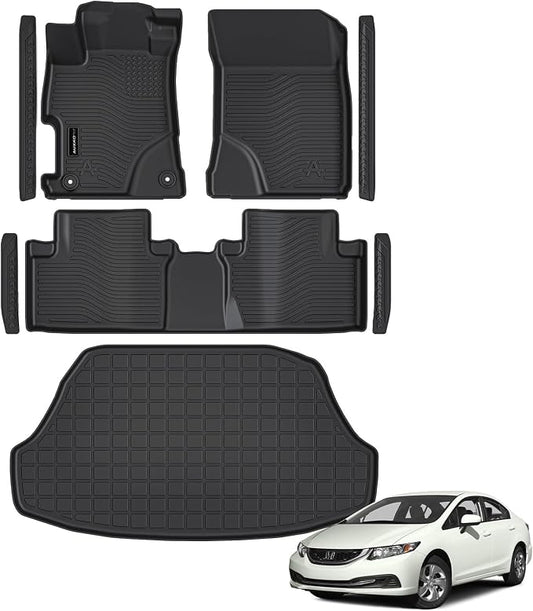 Auxko All Weather Floor Mats Cargo Mat & Door Sill Protector for Honda Civic Sedan 2012-2015 TPE Liners Accessories Guard Odorless Anti-Slip Floor Trunk Liner