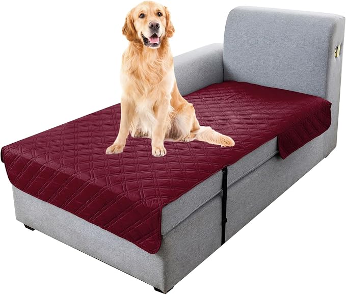 Genina L Shape Couch Cover, Sectional Couch Chaise Covers, Waterproof Washable Sofa Covers for Left L Shape Chaise Lounge, Anti-Slip Sofa Slipcovers for Dogs Cats Pet Friendly (Burgundy)