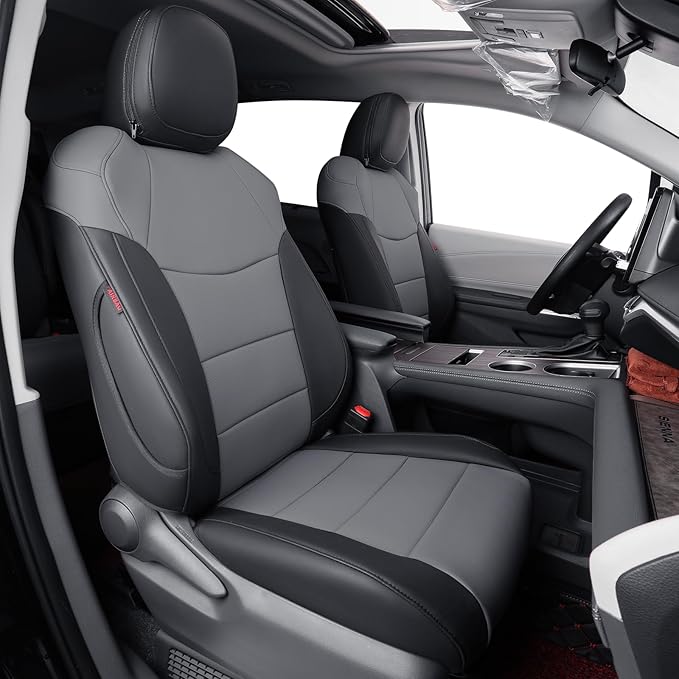 coverdream Leather Seat Covers for Toyota Sienna 2021–2026 XSE/XLE/Limited/Platinum/Woodland,7-Passenger,2nd Row w/No Leg Rest,Custom Fit Full Set Waterproof Seat Protector,Black/Gray