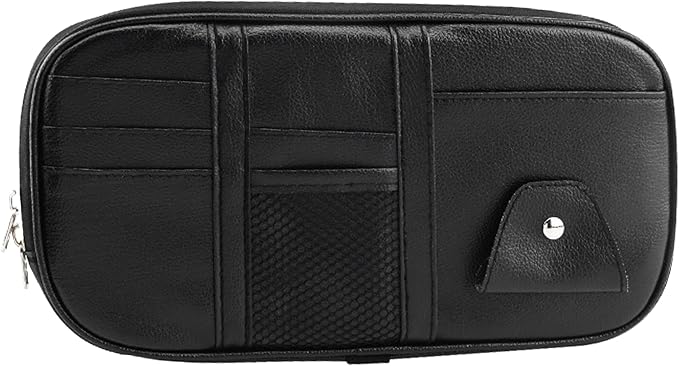 Car Sun Visor Organizer, Sunglass Holder and Storage Pocket, Card Cash Pouch with Multi-Pocket Net Zipper, Case Bag for License Pen Key, Auto Accessories for Truck, SUV, Van (Black)