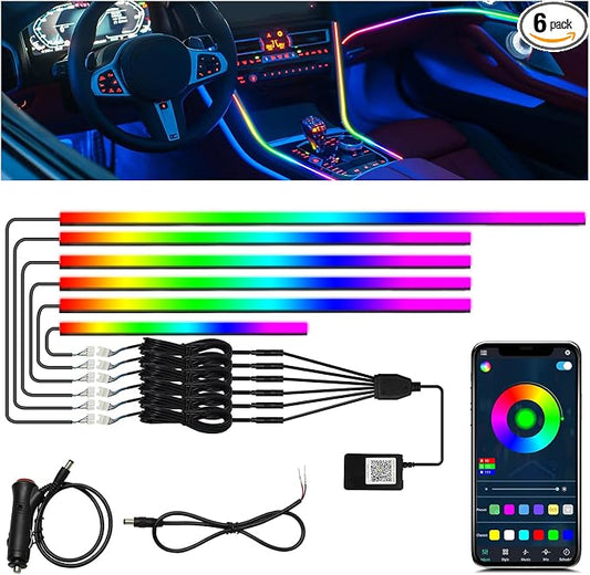 Interior Car LED Strip Lights, Acrylic LED Lights for Car with Wireless APP Dynamic Dreamcolor Chasing 6 in 1 Ambient Lighting Kits, 175 inches 593 LED Sound Active Function Neon Lights