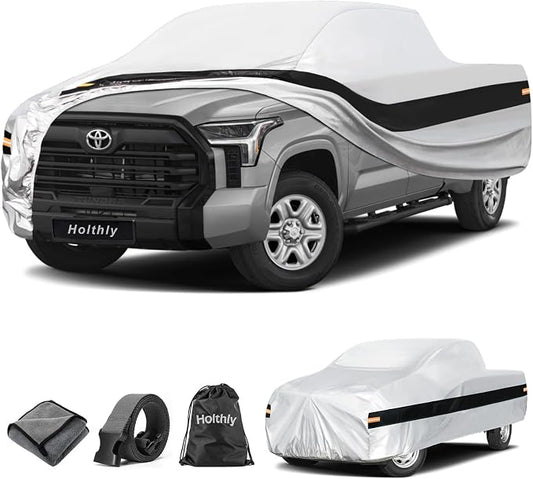 10 Layers Truck Cover Waterproof All Weather Custom Fit Toyota Tundra(2021-2026) Double Cab/CrewMax Cab Short Bed, Outdoor Full Exterior Pickup Car Cover Sun Rain Snow Ice Protection. Sliver
