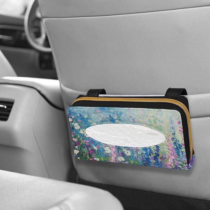 Blue Floral Sun Visor Tissues Box Cover for Car PU Leather Premium Car Tissue Box Holder Universal Napkin Holder