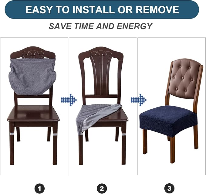 Removable and Washable Seat Covers for Dining Room Chairs Set of 4 - Waterproof Stretch Chair Seat Slipcovers, No Back Covers