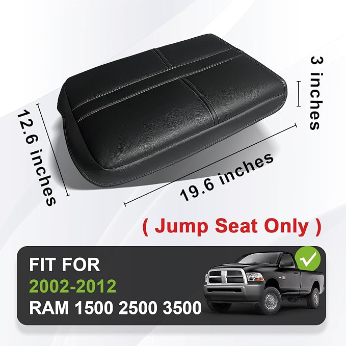 Muslogy Center Console Armrest Cover Fit for Dodge Ram1500/2500/3500 2002-2012 Accessories, Comfort Armrest Pad Console Lid Cushion Vegan Leather Regular Thick(Jump Seat ONLY)