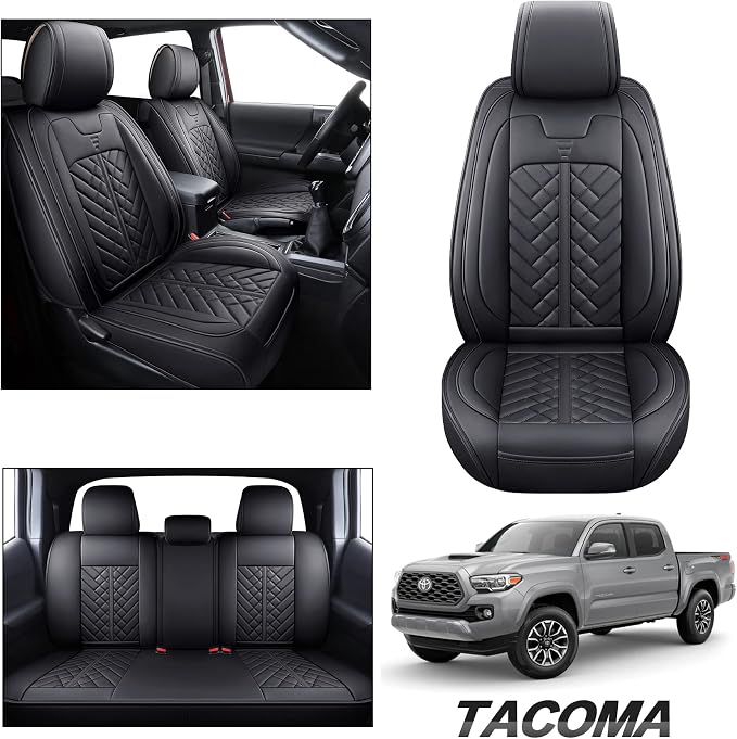 Tomatoman Tacoma Car Seat Covers Compatible with Toyota Tacoma Truck 2005-2024 2025 2026 Access Crew Double Cab TRD Sport Offroad Limited SR5 V6 Cushions(Full Set/Black)