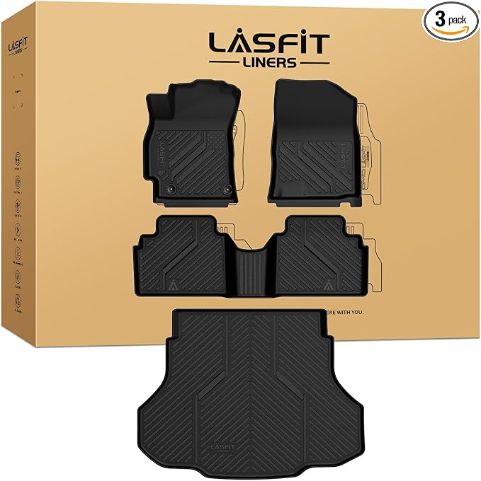 LASFIT Floor Mats & Cargo Mat for Hyundai Elantra Manual 2021-2026(Only Fit Gas) / Elantra N Manual 2022-2026,All Weather TPE Custom Fit Floor Liners Car Mats & Trunk Mats Accessories, Black