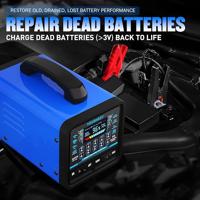 2026 Upgraded 12V/24V 0-20A Heavy Duty Battery Charger/Maintainer with Auto Shutoff, Repair & Winter Mode, 10 Modes & Color Screen for Car, Truck, Motorcycle, RV, Boat, Lawn Mower, Deep Cycle Chargers
