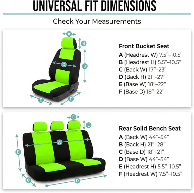 FH Group Car Seat Covers Full Set Cloth - Universal Fit Automotive Seat Covers, Low Back Front Seat Covers, Solid Back Seat Cover, Washable Car Seat Cover for SUV, Sedan and Van Green