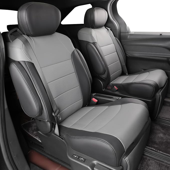 coverdream Sienna Car Seat Covers Custom Fit for 2011-2020 Toyota Sienna XLE,Limited,Limited Premium,2nd Row Captain Seats w/Foot Rest,Waterpoof Faux Leather Seat Protector(Full Set,Black/Gray)