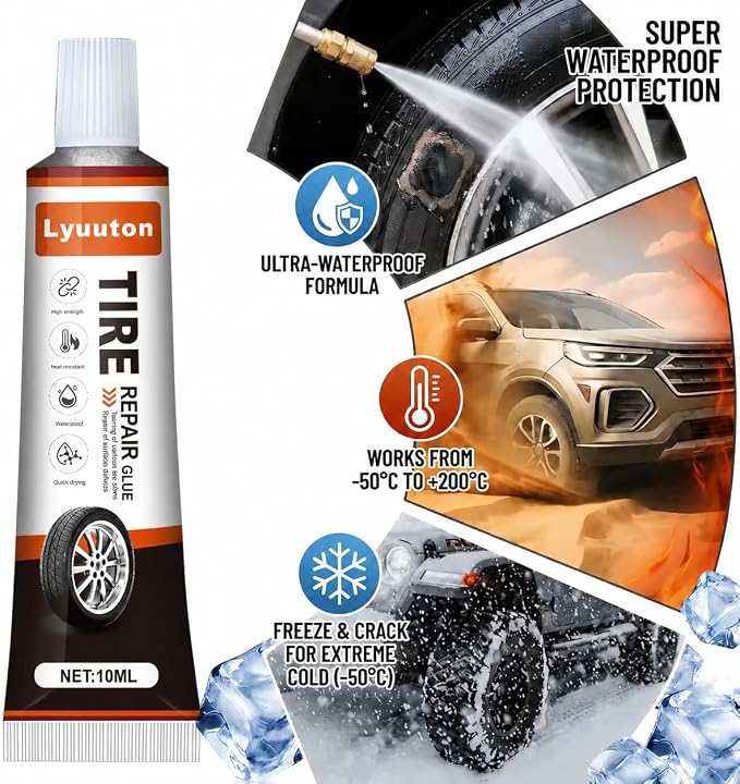 Tire Repair Kit with Tire Glue & Rubber Cement - Heavy Duty Tire Repair Glue for Car, Truck, Motorcycle - Fix a Flat Tire Sealant & Puncture Plug Kit - Durable Tire adhesive Sidewall Repair 2pcs
