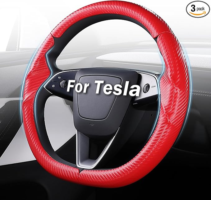 Steering Wheel Cover for Tesla Model 3 Highland(2024-Present)/ Model Y Juniper(2025-Present),Anti-Slip,Comfortable Grip,Breathable,Customized for Tesla Model 3/Y Accessories,Matte Red