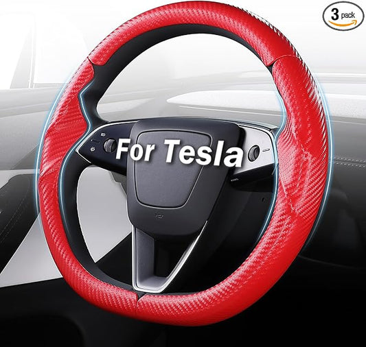 Steering Wheel Cover for Tesla Model 3 Highland(2024-Present)/ Model Y Juniper(2025-Present),Anti-Slip,Comfortable Grip,Breathable,Customized for Tesla Model 3/Y Accessories,Matte Red