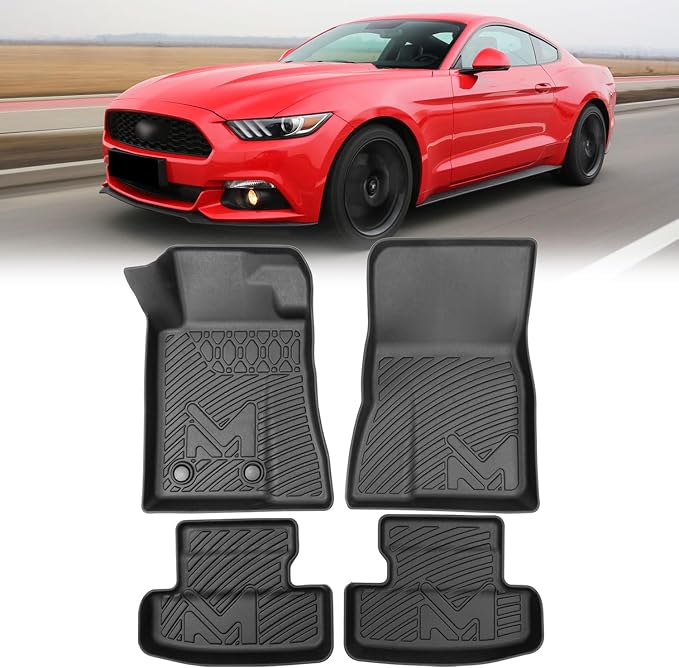 TPE Automotive Floor Mats Custom for 2015-2025 Ford Mustang, All Weather Cover Protection Waterproof Black Floor Liner Front & Rear Row Full Set Car Mats, 4PCS