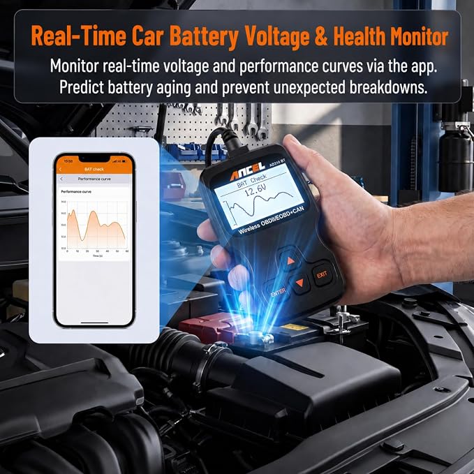 ANCEL AD310 BT OBD2 Scanner with Bluetooth Upgraded AD310, Car Code Reader with Battery Voltage Monitor, Live Data, I/M Readiness, DTC Lookup Check Engine Code Reader for 1996+ Vehicles