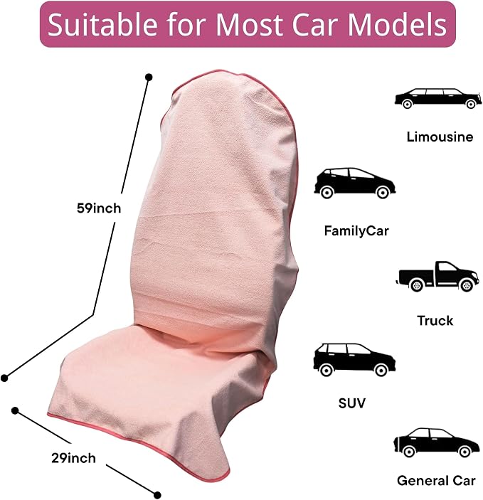Waterproof Car Seat Cover for Front Seats, Protector for Cars SUVs Trucks, Sweat Towel Seat Covers Bucket for Gym,Workout,Beach,Hiking,Running and Swimming(Pink, 2PCS Front Seat Towel)