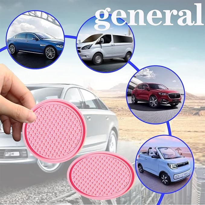 4 PCS Car Cup Holder Inserts, Anti Slip PVC Honeycomb Waterproof Fixed Tea Coasters, Universal for Vehicle Interior Cup Mats (Pink)