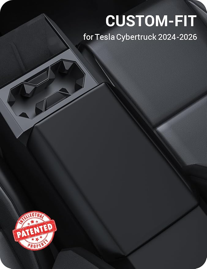 BASENOR Armrest Cover for 2026 2025 2024 Tesla Cybertruck Scratch Resistance Center Console Cover Non-Slip Arm Rest Protector [Proprietary Design] Cybertruck Interior Accessories Black