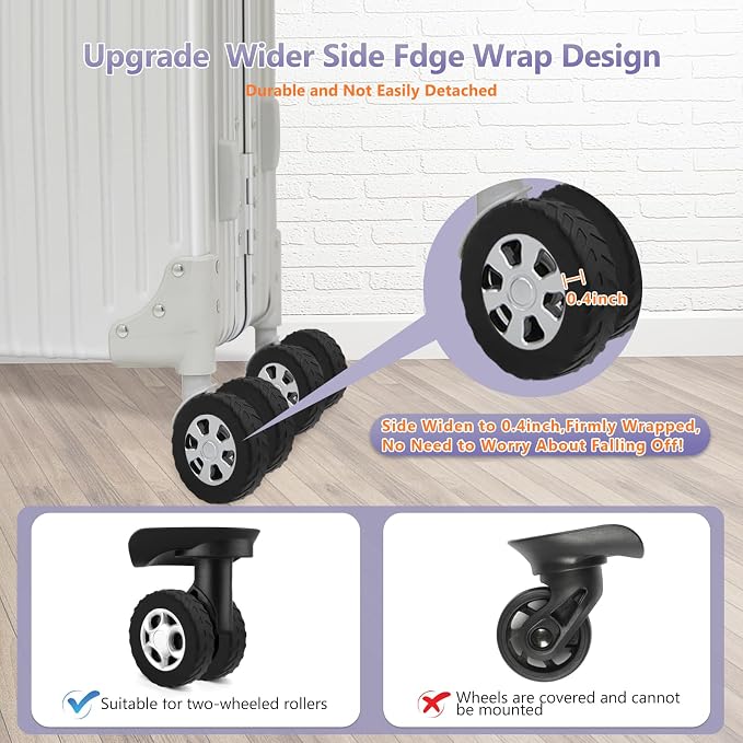 UMUST 8Pcs Luggage Wheel Covers,Silicone Cover for 2-2.4'' Suitcase Spinner Wheel, Upgrade Carry On Luggage Wheels Protector,Essential Travel Accessories (Purple)