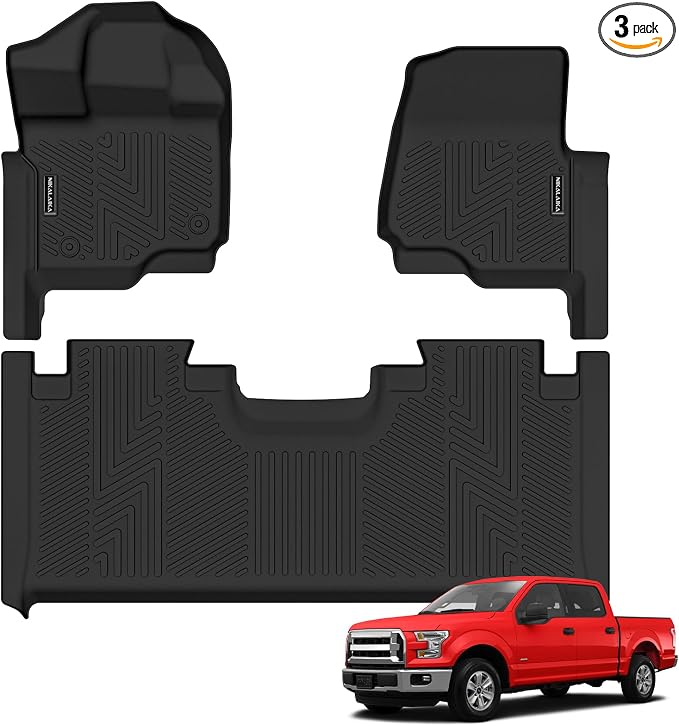 Floor Mats for 2015-2026 Ford F-150 Super Cab & Extended Cab (Not for SuperCrew Cab), TPE All Weather Car Floor Liners, Anti-Slip Automotive Mats Compatible with F150 Accessories, Black