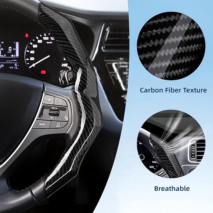 Carbon Fiber Steering Wheel Cover 2PCS Segmented Clip-on Protector (Black) | Universal Fit, Anti-Slip Lining, Sporty Style, Car Interior Accessory for Men and Women