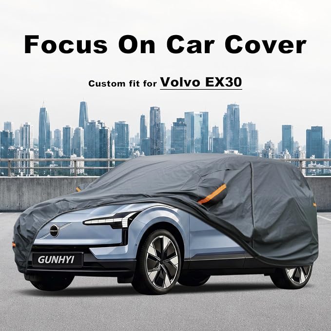 GUNHYI Premium Car Cover Custom Fit Volvo EX30, 16 Layers Heavy Duty Car Cover Waterproof All Weather with Zipper Door for Sun Rain Snow Dust Uv Protection