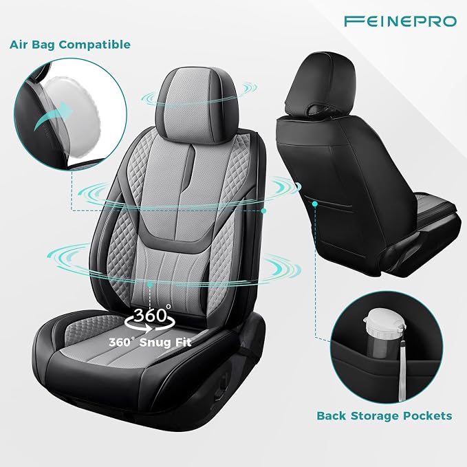 Universal Car Seat Covers for SUVs Sedans Trucks BlackGrey | universal fit, faux leather, waterproof, breathable, stain/scratch resistant, airbag compatible, anti-slip, easy install