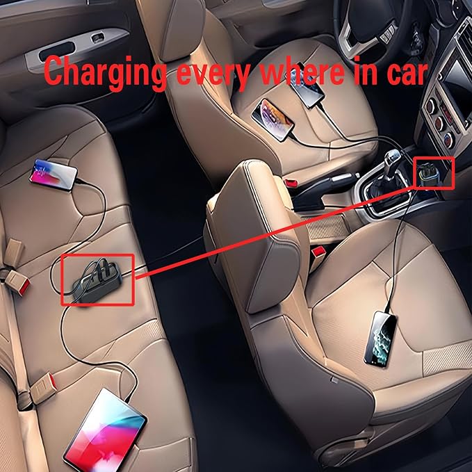 USB C Car Charger, Cigarette Lighter USB Charger, 81W Multiport 6-Port 5FT | PD & QC3.0 Fast Charger for Multiple Devices, Car Travel Essentials, Compatible with iPhone 15/16/17, Pad, Galaxy S24