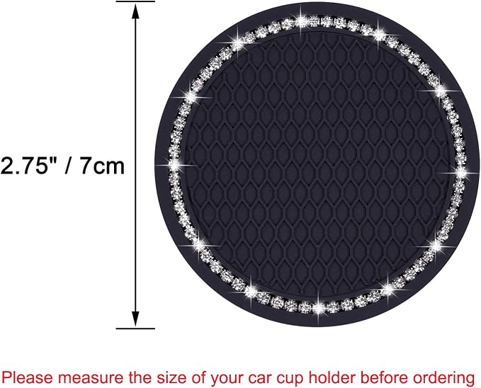 Bling Car Coasters, Wisdompro 4 Pack PVC Car Cup Holder Insert Coaster - Anti Slip Universal Vehicle Interior Accessories Crystal Glitter Cup Mats for Women and Men(2.75" Diameter, Black)
